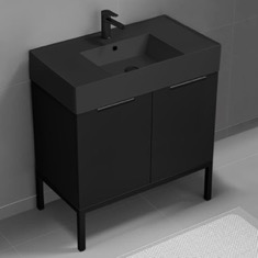 Modern Black Bathroom Vanity, 32 inch, Free Standing
